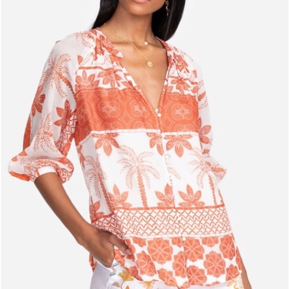 Johnny Was Rhonda Button Down Peasant Top, size Large